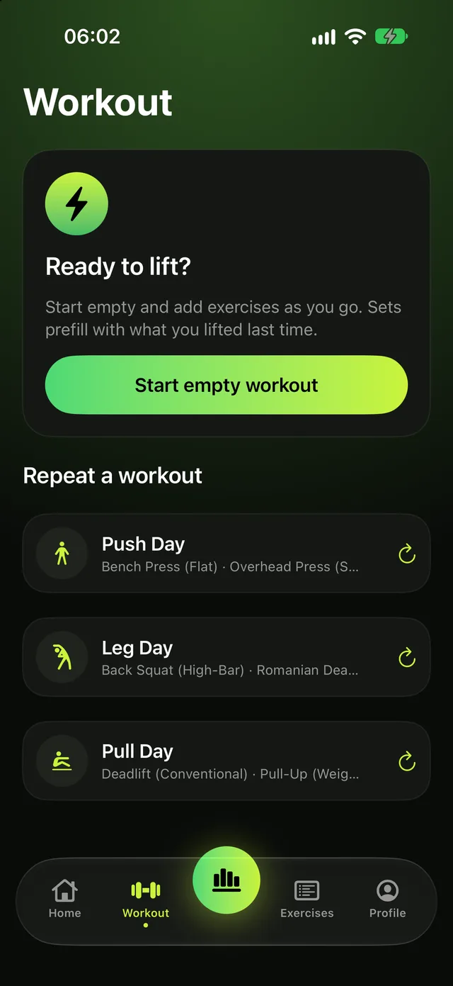 Momentum workout screen